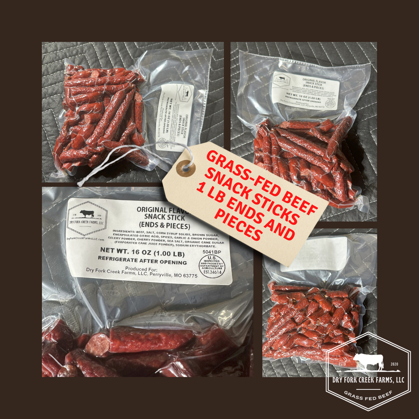 Grass Fed Beef Snack Sticks - 1 lb Ends and Pieces